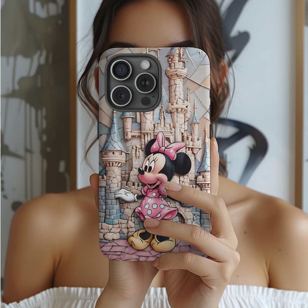 Minnie in Castle , Disney Stained Glass Effect Phone Case, Disney 3D Mosaic Toug