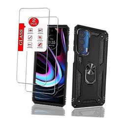 for Motorola Moto Edge 2021 Case with [2 Pack] Glass Screen Protector, Black