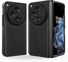 Elegant Black Leather Case for OnePlus Open – Genuine Leather & Polycarbonate