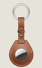 Apple AirTag Hermès key ring in Gold Swift calfskin, “Picto Echappee” print