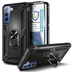 For Samsung Galaxy S21 FE 5G Case Ring Stand Phone Cover with Tempered Glass