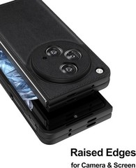 Elegant Black Leather Case for OnePlus Open – Genuine Leather & Polycarbonate