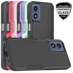 For Moto G Play 4G 2024 Case Heavy-Duty Tough Dual Layer Cover +Tempered Glass