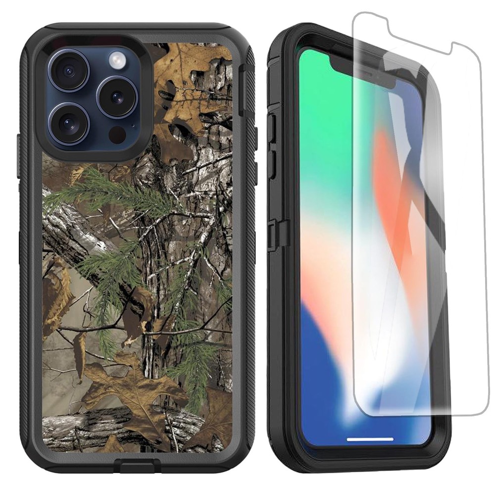 for iPhone 15 Max Case with Screen Protector, Heavy Duty Camo for Men Boys [M…