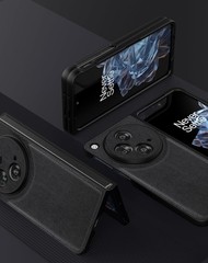 Elegant Black Leather Case for OnePlus Open – Genuine Leather & Polycarbonate