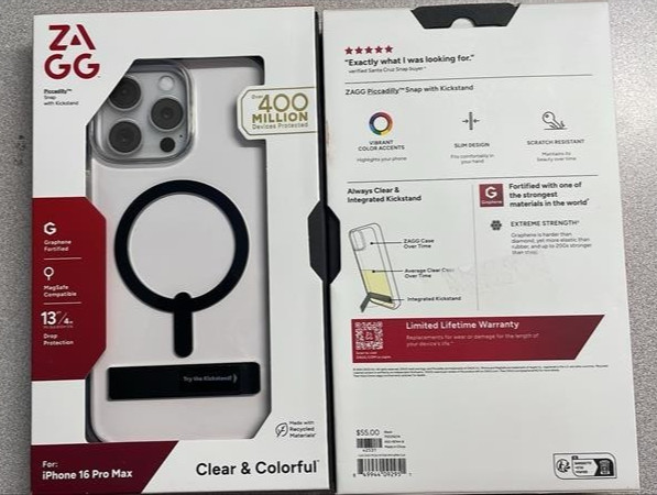 Zagg Piccadilly Snap Case with MagSafe+Kickstand – iPhone 16 Pro Max Clear/Black