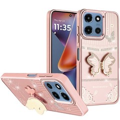 For Moto G Play 2026 Case Splendid Glitter Butterfly Stand Metallic Edges Cover