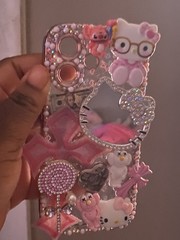 Hello Kitty Pink/Clear Glitter Rhinestone Shockproof Back Case for iPhone 17