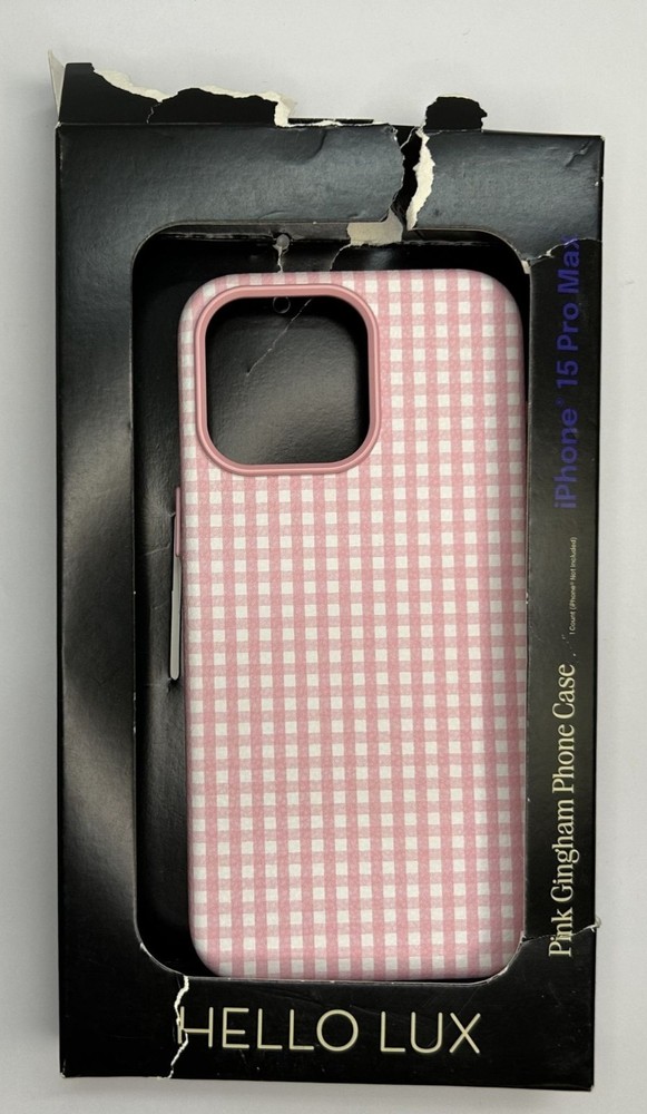 Pink Gingham iPhone 15 Pro Max Case/Dual-Layer Protection/Microfiber Interior
