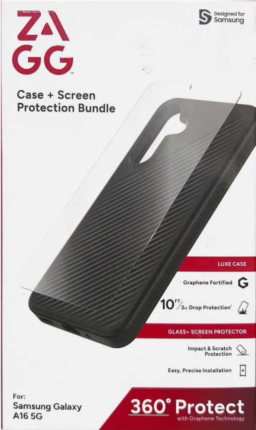 Zagg Luxe Case + Glass Screen Protector Bundle – Samsung Galaxy A16 5G – Black