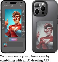 NFC Smark Ink Screen Case for iPhone 16 15 14 13 DIY Display Imaging Grey/Black