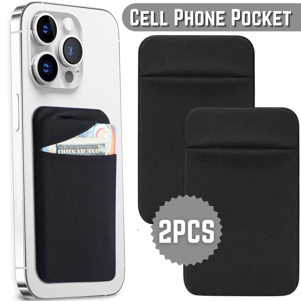 2pcs Credit Card Holder Cell Phone Wallet Pocket Sticker Adhesive Pouch Black