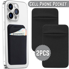 2pcs Credit Card Holder Cell Phone Wallet Pocket Sticker Adhesive Pouch Black
