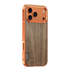 Genuine Walnut Wood Magnetic Back Case for iPhone17 Pro Max Alloy Bumper Cover