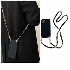 Luxury Crossbody Lanyard Necklace Leather Bracelet Chain Black Soft Phone Case