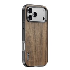 Genuine Walnut Wood Magnetic Back Case for iPhone17 Pro Max Alloy Bumper Cover