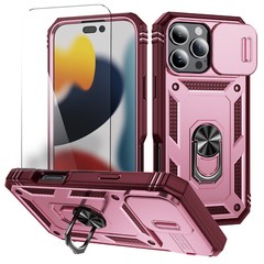 For iPhone 16 15 Pro Max 14 13 12 Magnetic Stand Case+Lens Cover+Tempered Film