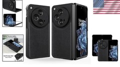 Elegant Black Leather Case for OnePlus Open – Genuine Leather & Polycarbonate