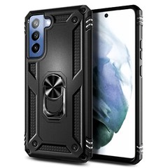 For Samsung Galaxy S21 FE 5G Case Ring Stand Phone Cover with Tempered Glass
