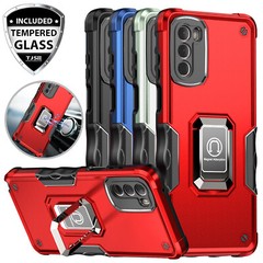 For Motorola Moto G Stylus 2022 4G Metal Ring Case Magnetic Stand+Tempered Glass