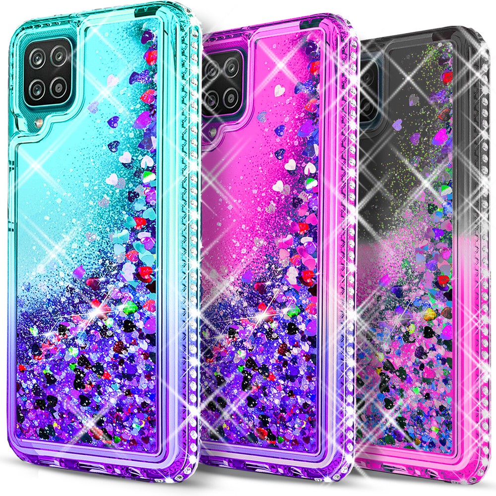 For Samsung Galaxy A12 Case Phone Cover Glitter Bling +Tempered Glass Protector