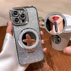 For iPhone 16 Pro Max 15 14 13 12 11 Luxury Diamond Bling Mag Safe Mirror Case