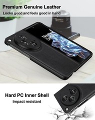 Elegant Black Leather Case for OnePlus Open – Genuine Leather & Polycarbonate