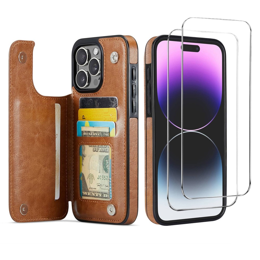 Wallet Case for iPhone 16 15 14 13 12 11 Pro Max 7 8 SE with Screen Protector