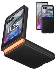Slim Fit Leather & Hard PC Case for Moto Razr 2024/2025 5G, Ultra-Thin Shockproo