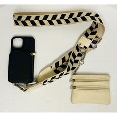 Girlie Girls Black Cream iPhone 15 Case/ Chevron Crossbody Strap/ Coin Pouch Set