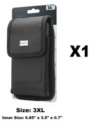 3XL Vertical Rugged Nylon Pouch with Metal Clip + Belt Loop Holster + Card Slot