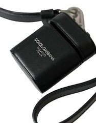 Dolce&Gabbana Women Black Airpods Case 100% Leather Solid With Strap Mini Cover