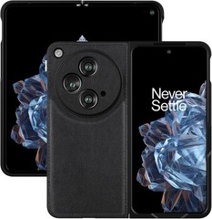 Elegant Black Leather Case for OnePlus Open – Genuine Leather & Polycarbonate