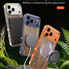 Genuine Walnut Wood Magnetic Back Case for iPhone17 Pro Max Alloy Bumper Cover