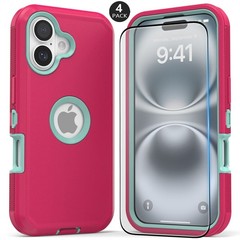 For Apple iPhone 16 Shockproof Heavy Duty Case Cell Phone Cover / Tempered Glass