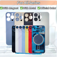 For iPhone 17 16 15 14 13 12 11 Pro Back Glass Replacement With Metal Magnet Lot