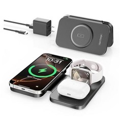 2026 Traveling Portable Wireless Mag-Safe Fast Charging Station,Magnetic Black