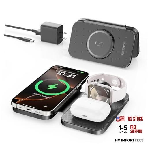 2026 Traveling Portable Wireless Mag-Safe Fast Charging Station,Magnetic Black