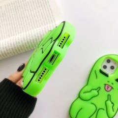 3D Green Cartoon Alien Case For iPhone 16 15 Pro Max 14 13 12 11 Silicone Cover