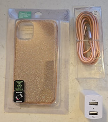 iPhone 11 Pink Glitter Sparkle Bling Case, 10′ USB/Lightning CBL, PWR Brick NEW