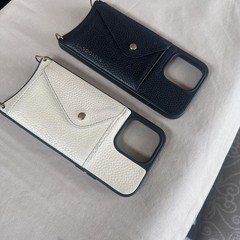 Bandolier Crossbody iPhone 14 Pro Max -2 Cases -Black Leather and Cream Leather