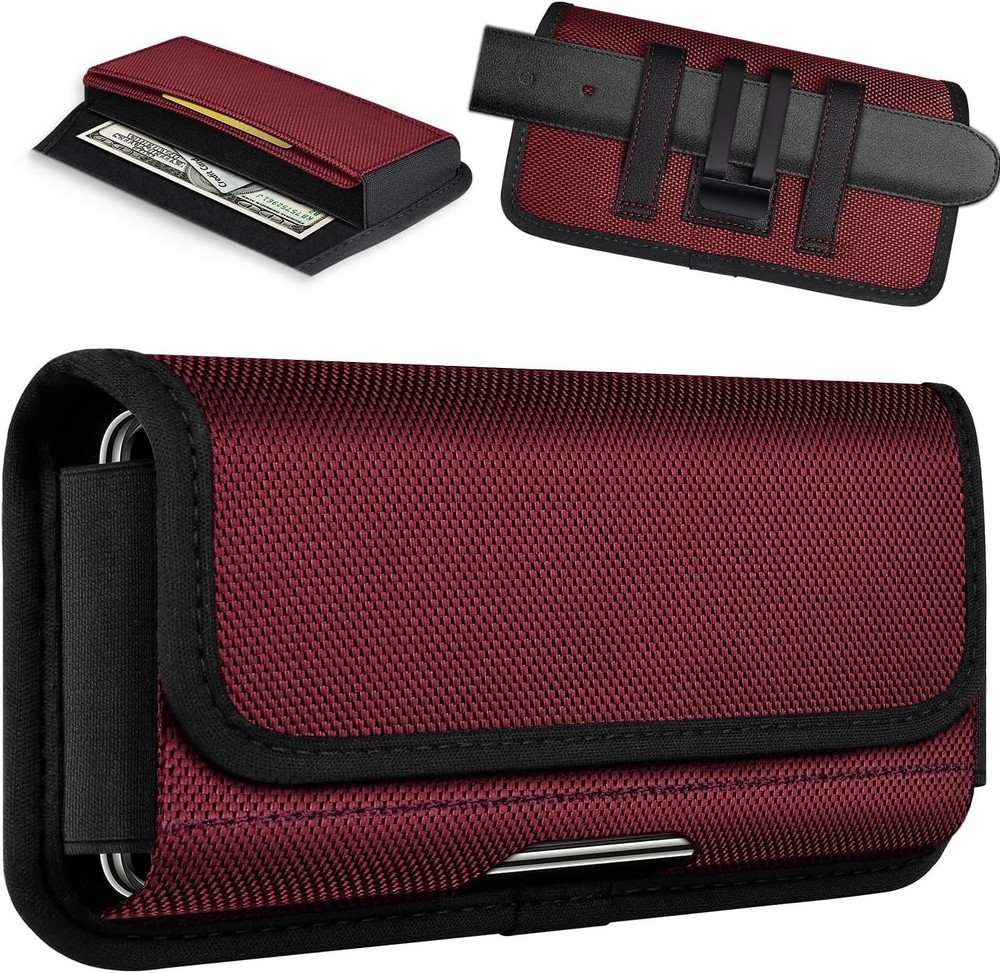 Rugged Nylon Holster Compatible with iPhone 17 Pro Max, Galaxy XXL Red