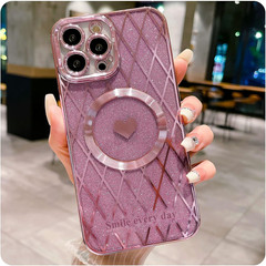 For 13 Pro Max Phone Case Magnetic, Compatible with Magsafe, Glitter Clear Love