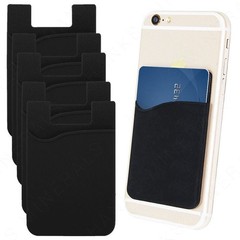 Credit Card Holder Cellphone Wallet Pocket Sticker Adhesive Black Silicone 5pack
