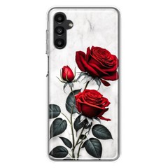For Samsung Galaxy A13 Shockproof Hybrid Case, White Marble Red Roses