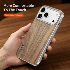 Natural Wood Magsafe Back Panel Case for iPhone 17 Pro Max Alloy Frame Cover
