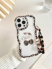 Cream Cherry Bow Pearl Beaded Case For Samsung Galaxy A17 With Wavy Edge