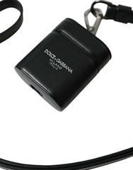 Dolce&Gabbana Women Black Airpods Case 100% Leather Solid With Strap Mini Cover